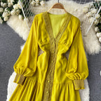 Courtly Lace Trim Single-breasted Dress