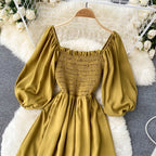 Puff Sleeve Square Neck Dress