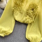 3d Floral Puffy Sleeve Shirt