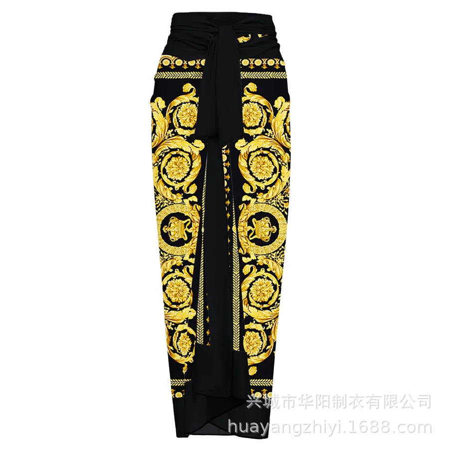French Style Printed One-piece Swimwear&Skirt 2Pcs