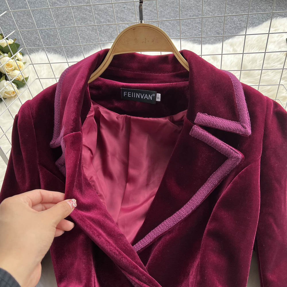 Velvet Dress With Suit Collar