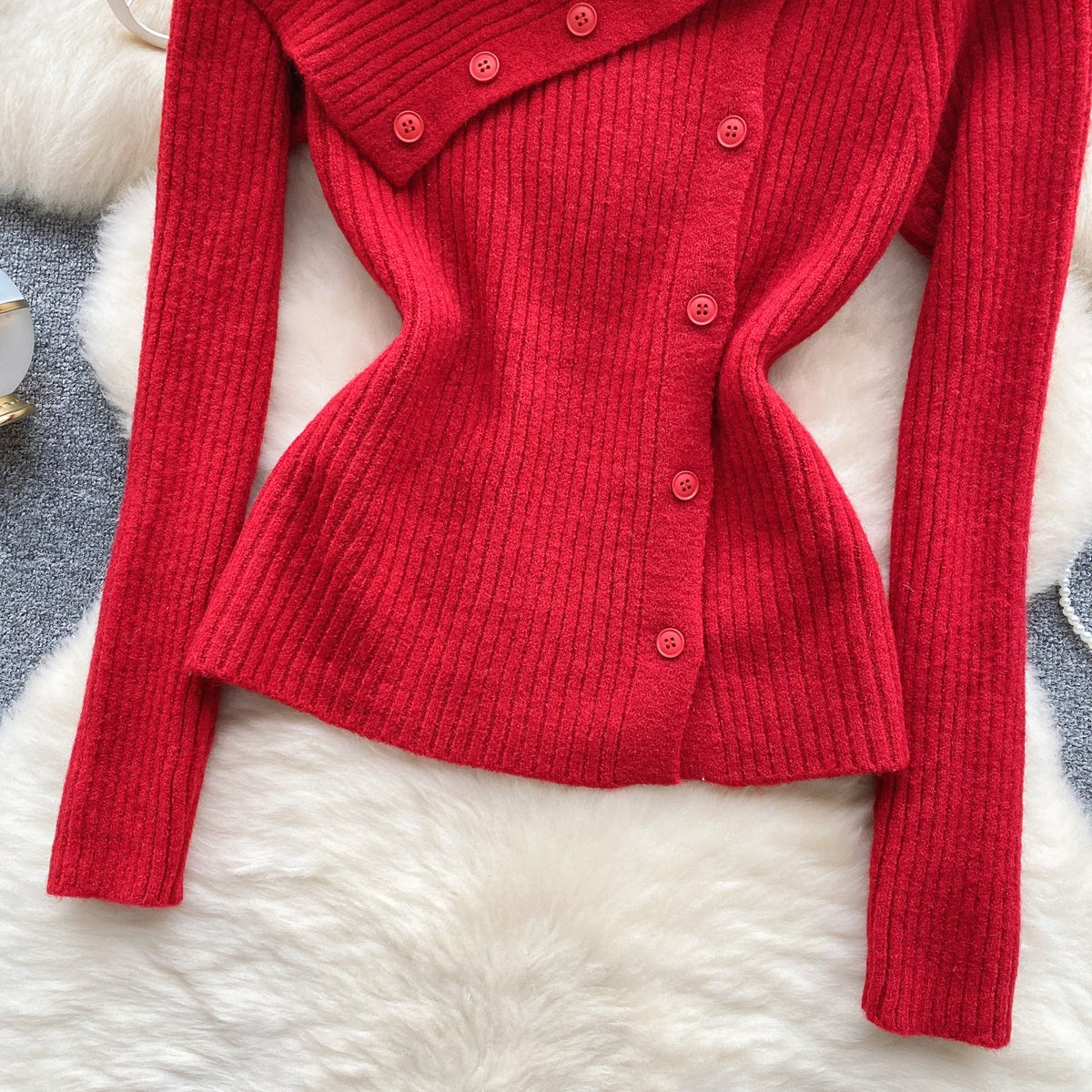 Lapel Collar Solid Color Knitwear