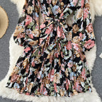 V-neck Waistband Ruffle Dress