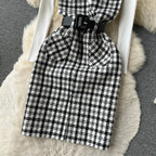 Bottom Sweater&Houndstooth Strappy Dress 2Pcs