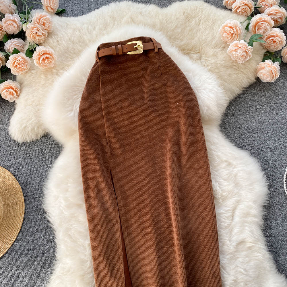 Slit Half Height Waist Slim Bag Hip A-line Skirt