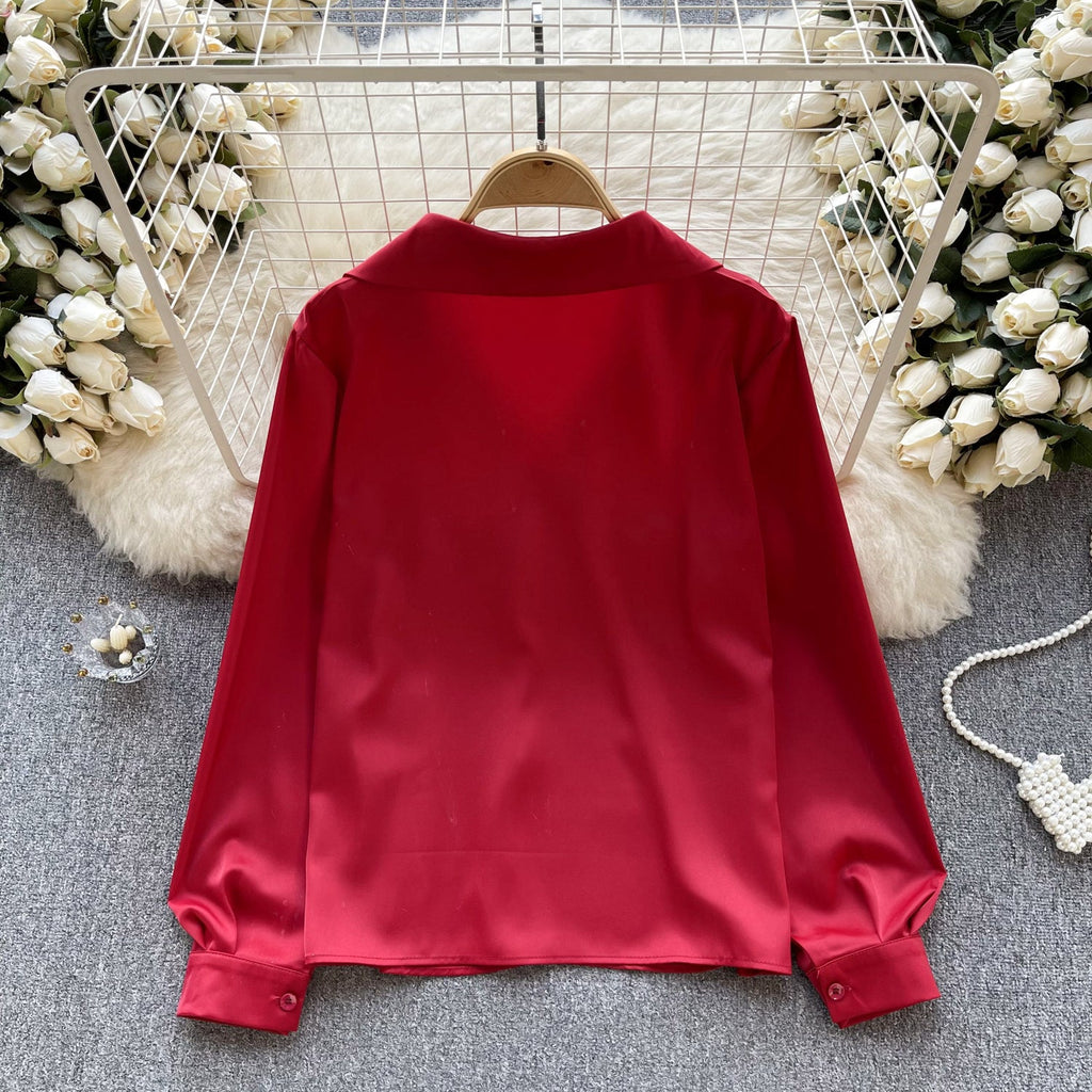 Elegant Solid Color Satin Shirt