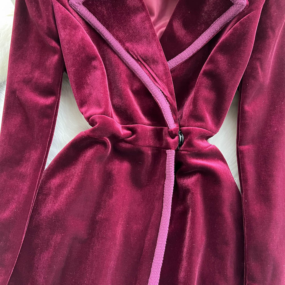 Velvet Dress With Suit Collar