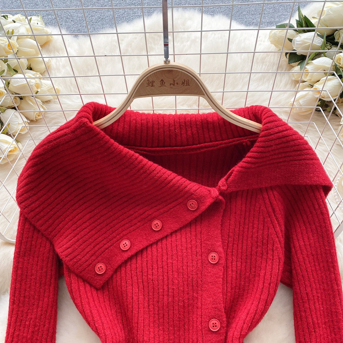 Lapel Collar Solid Color Knitwear