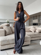 Solid Color Blazer Vest Two Piece Set