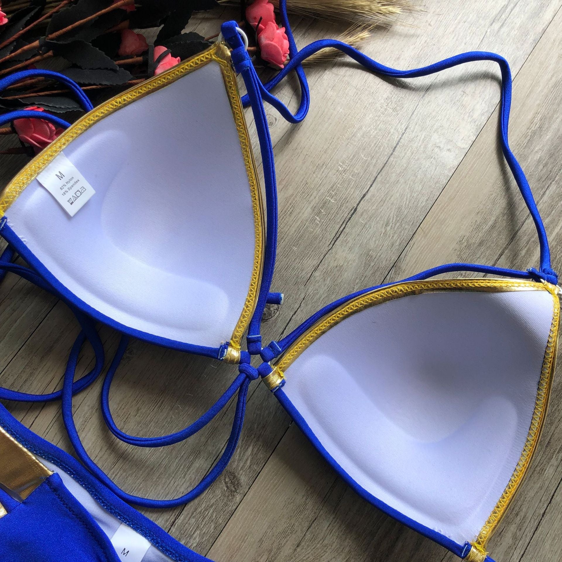 Stamping Patchwork Strappy Bikini
