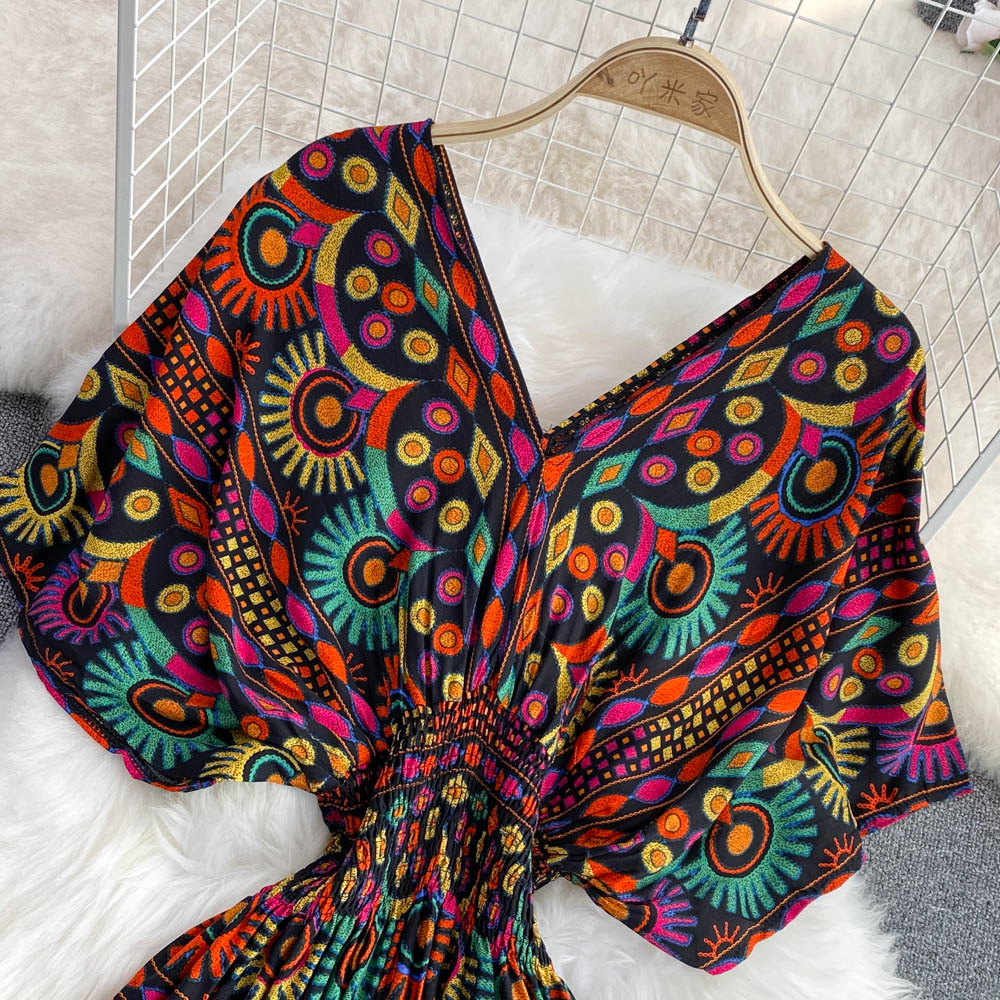 V-neck Batwing Sleeve A-line Maxi Dress