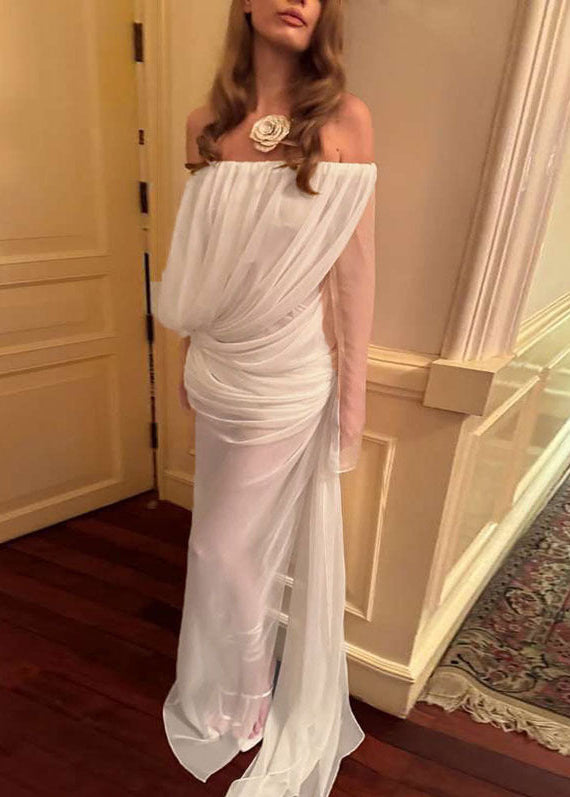 Relyxyn Off Shoulder Mesh Maxi Dress