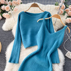 Chic Jersey&Halter V-neck Dress 2Pcs