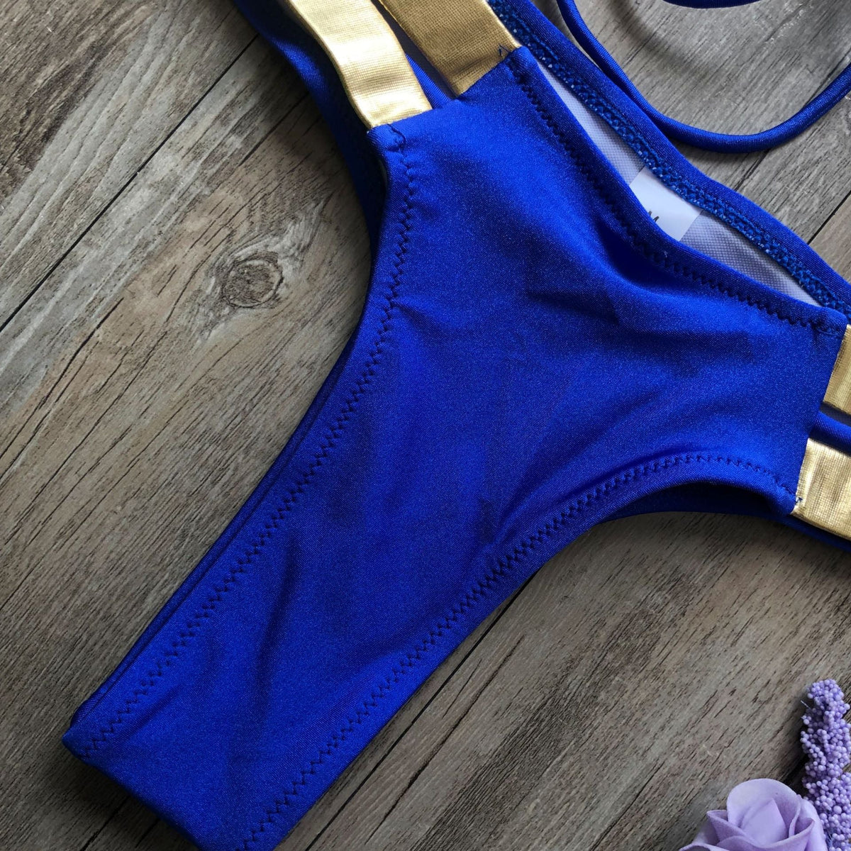 Stamping Patchwork Strappy Bikini