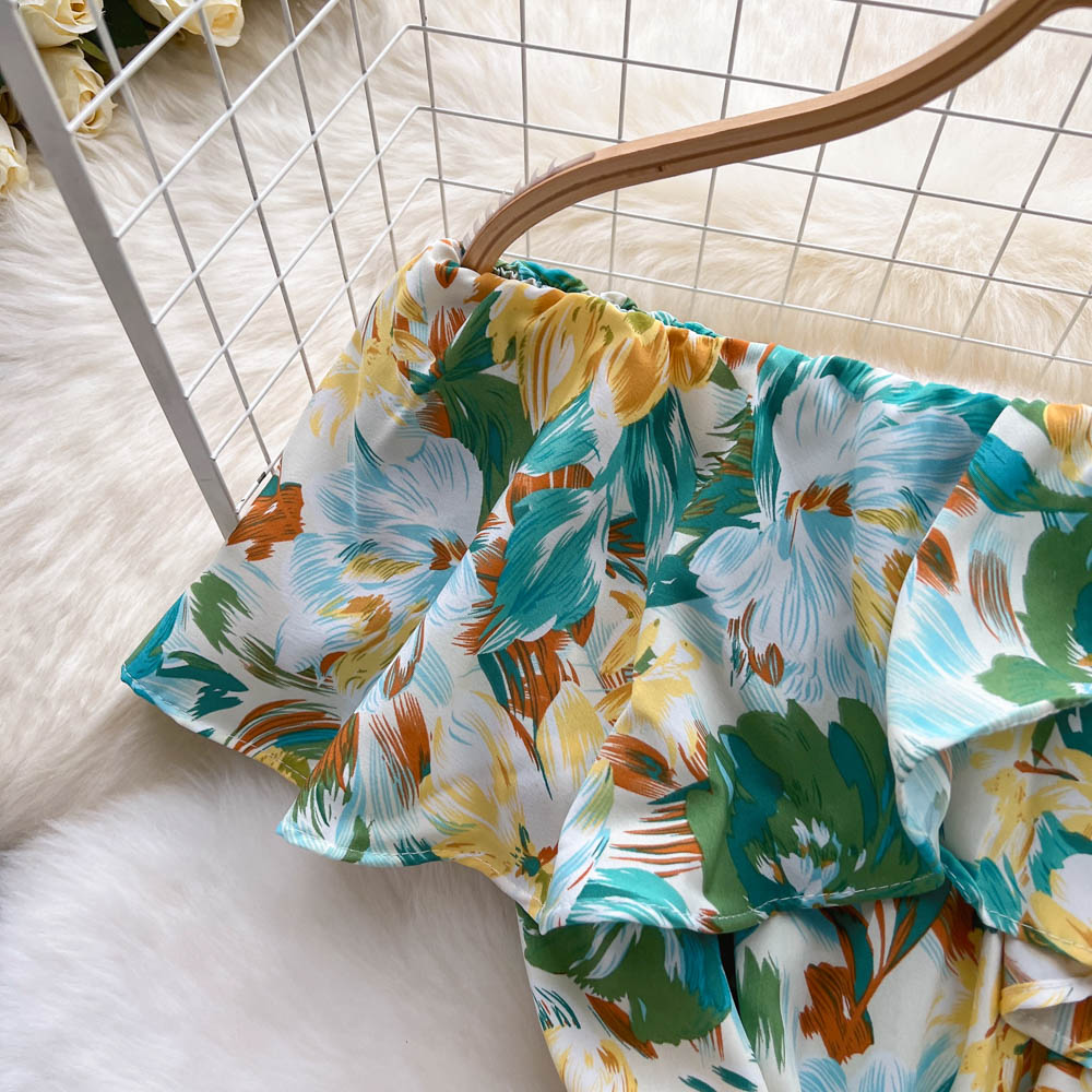 Strapless Floral Ruffled Jumpsuits