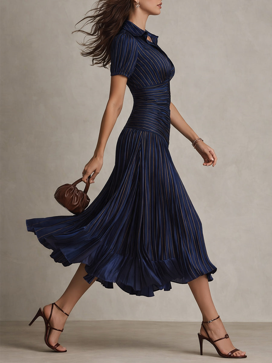 Adriana - Midi Dress in Retro Striped Satin