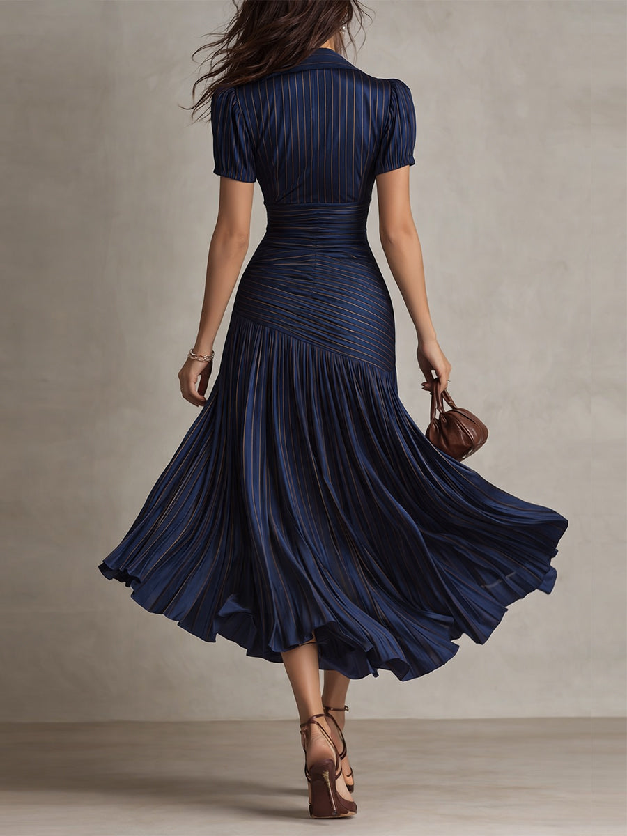 Adriana - Midi Dress in Retro Striped Satin