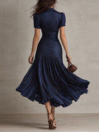 Adriana - Midi Dress in Retro Striped Satin