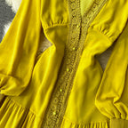 Courtly Lace Trim Single-breasted Dress