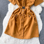 Chic Solid Color Shirt Dress