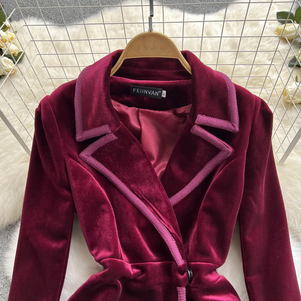 Velvet Dress With Suit Collar
