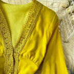 Courtly Lace Trim Single-breasted Dress