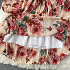 V-neck Waistband Ruffle Dress
