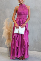 Halter Neck Ruffle Flowy Maxi Dress