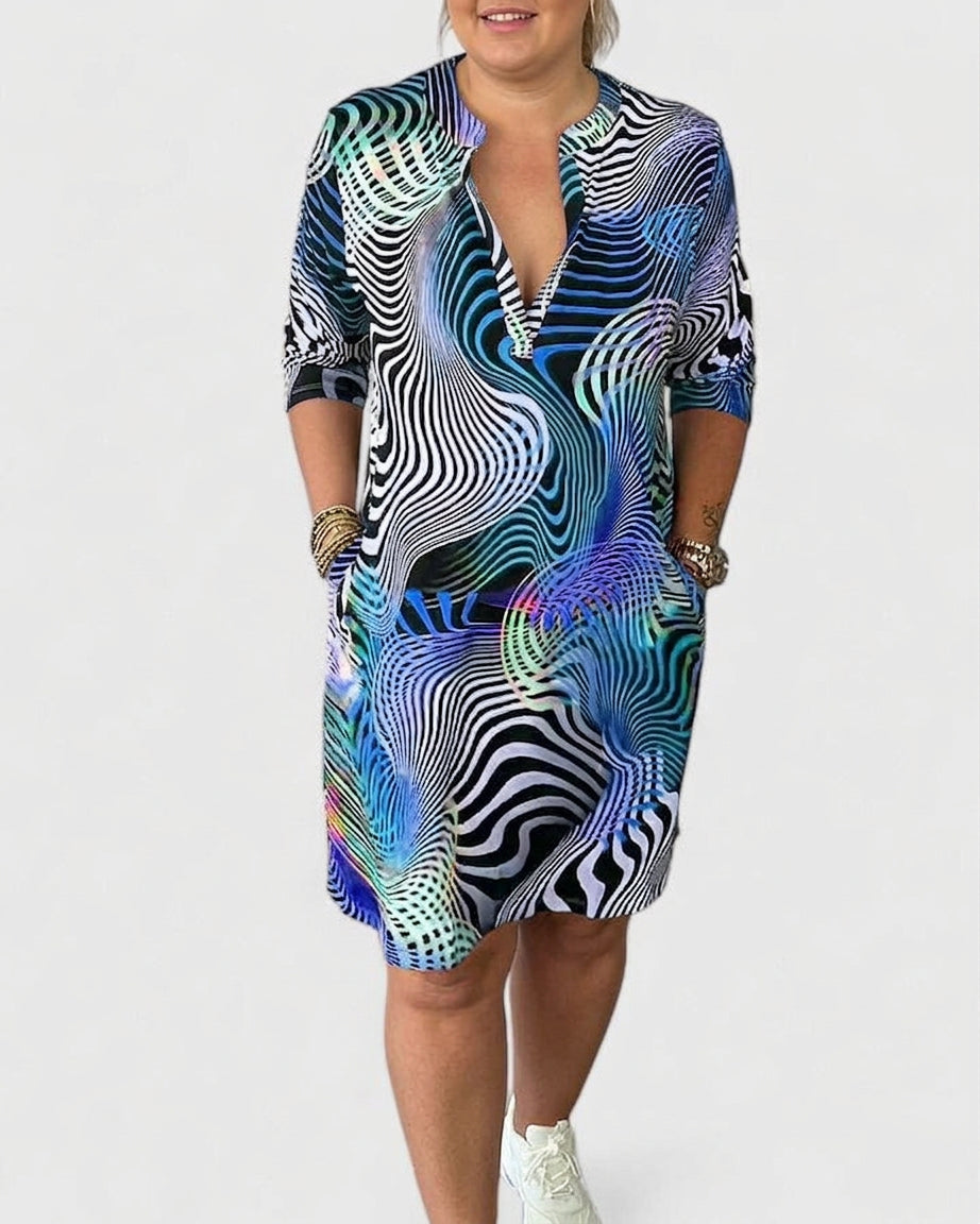 Aaliyah | V-Neck Half-Sleeve Mini Dress, Psychedelic Print