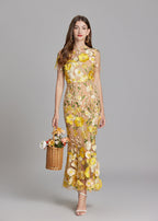 Paprika Embroidered Flower Midi Dress