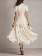 Adriana - Midi Dress in Retro Striped Satin
