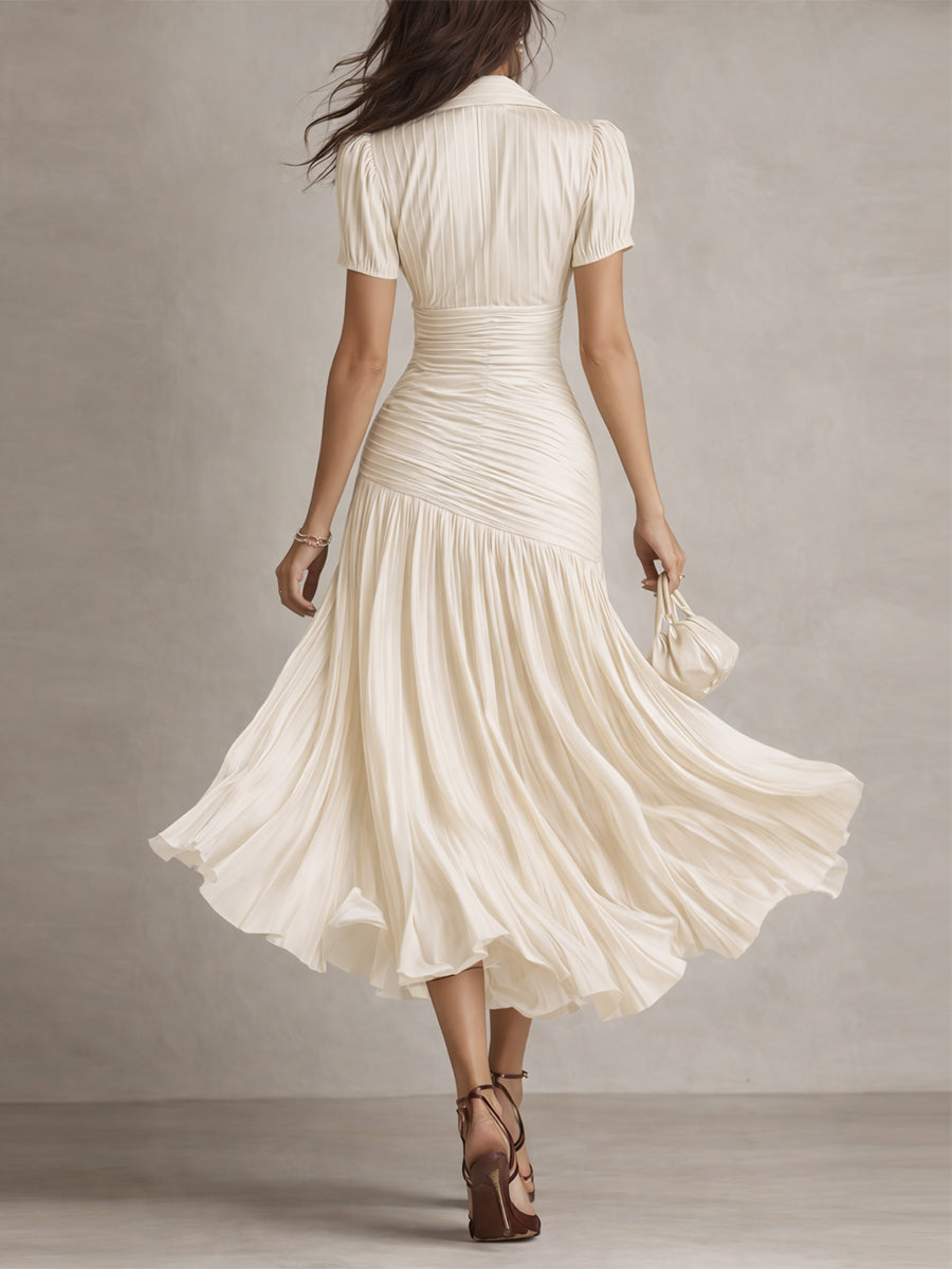 Adriana - Midi Dress in Retro Striped Satin