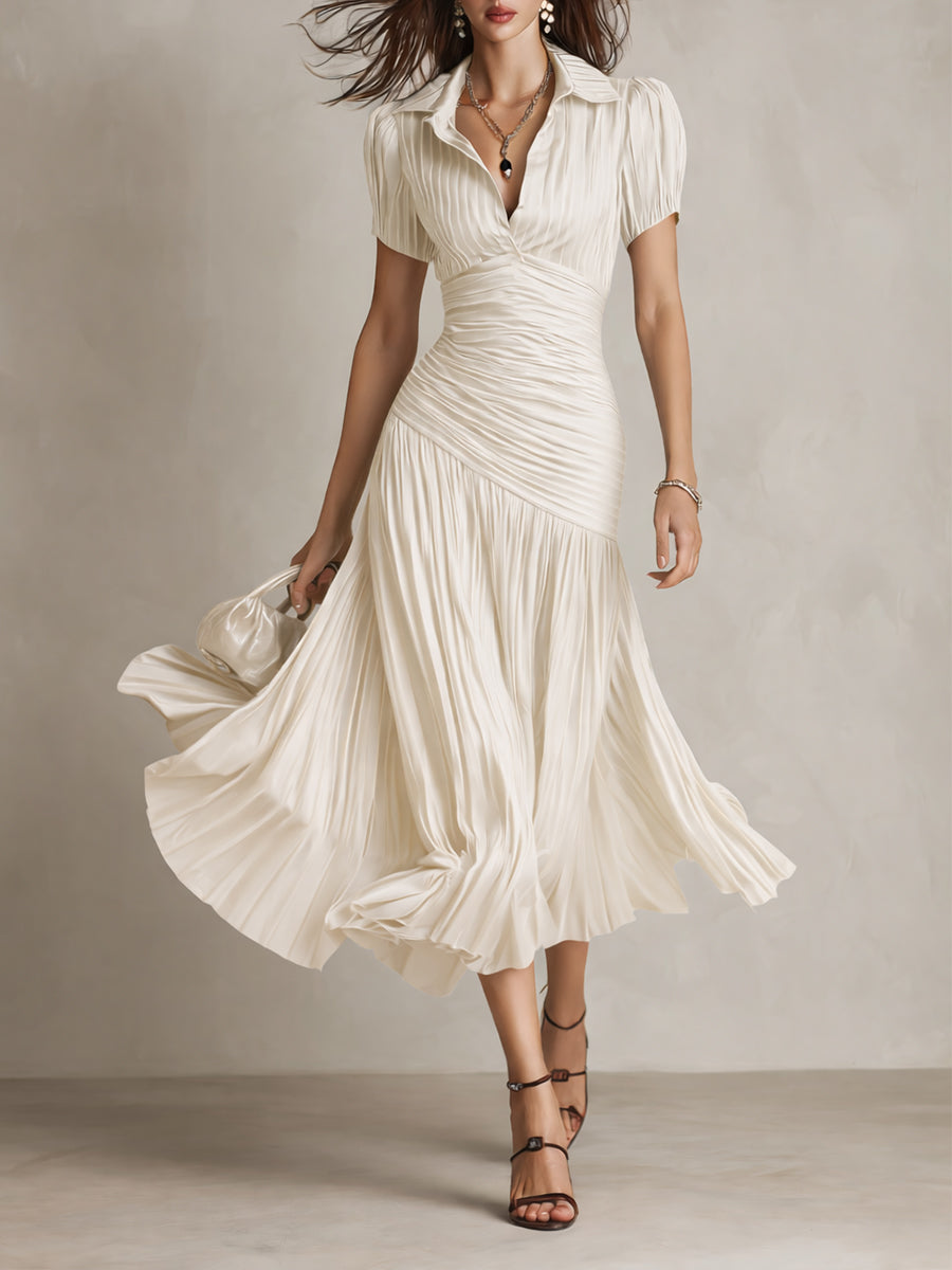 Adriana - Midi Dress in Retro Striped Satin