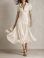 Adriana - Midi Dress in Retro Striped Satin