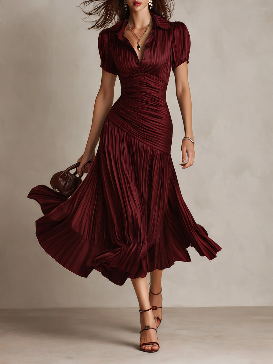 Adriana - Midi Dress in Retro Striped Satin