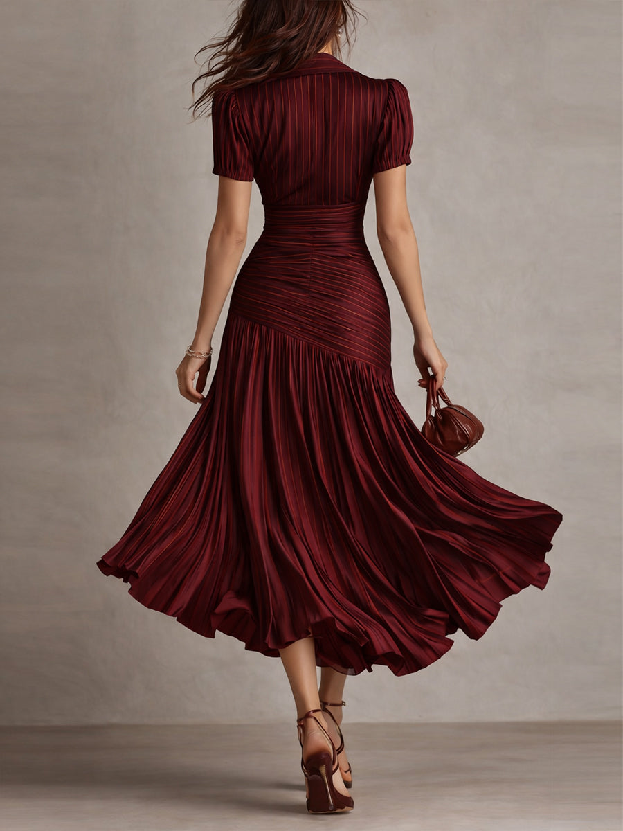 Adriana - Midi Dress in Retro Striped Satin