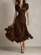 Adriana - Midi Dress in Retro Striped Satin