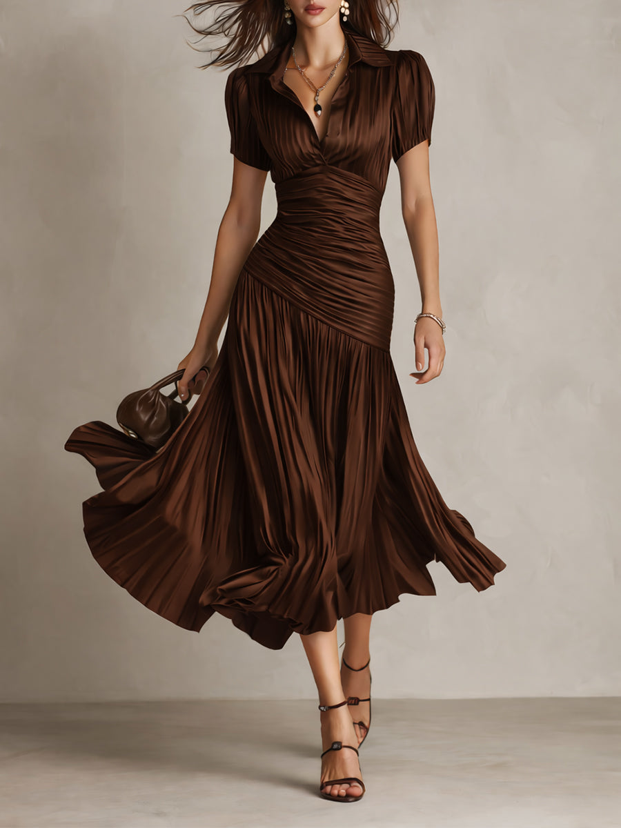 Adriana - Midi Dress in Retro Striped Satin