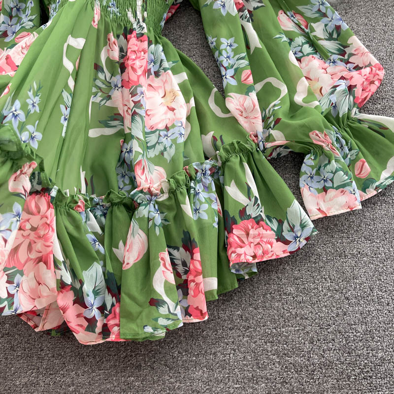Chiffon Print Puff Sleeves Jumpsuit