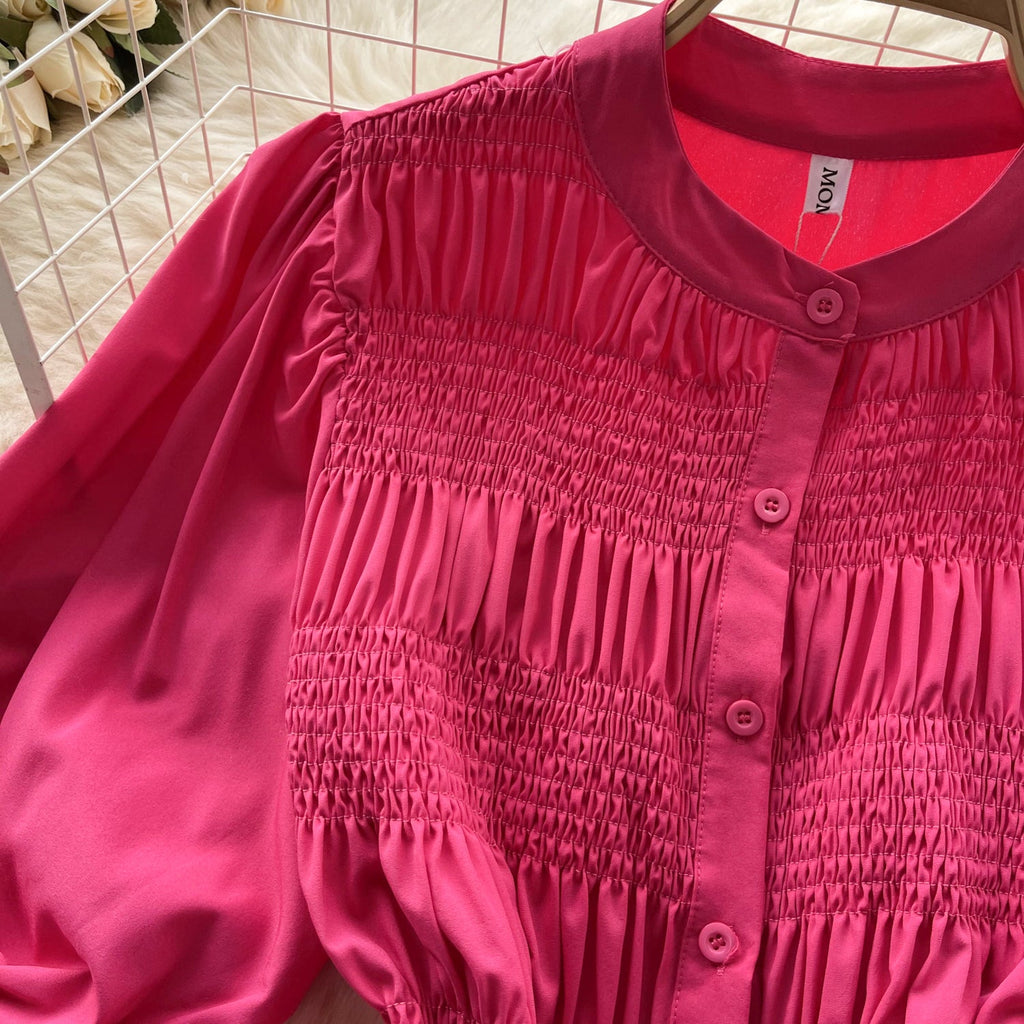Niche Puffy Sleeve Pleated Shirt