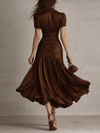 Adriana - Midi Dress in Retro Striped Satin