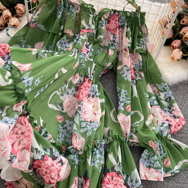 Chiffon Print Puff Sleeves Jumpsuit