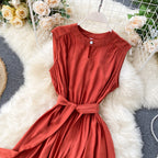 Hollow Crew Neck Sleeveless Tank Dress