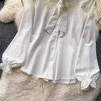 Bow-tie Tweed White Shirt&Plaid Dress