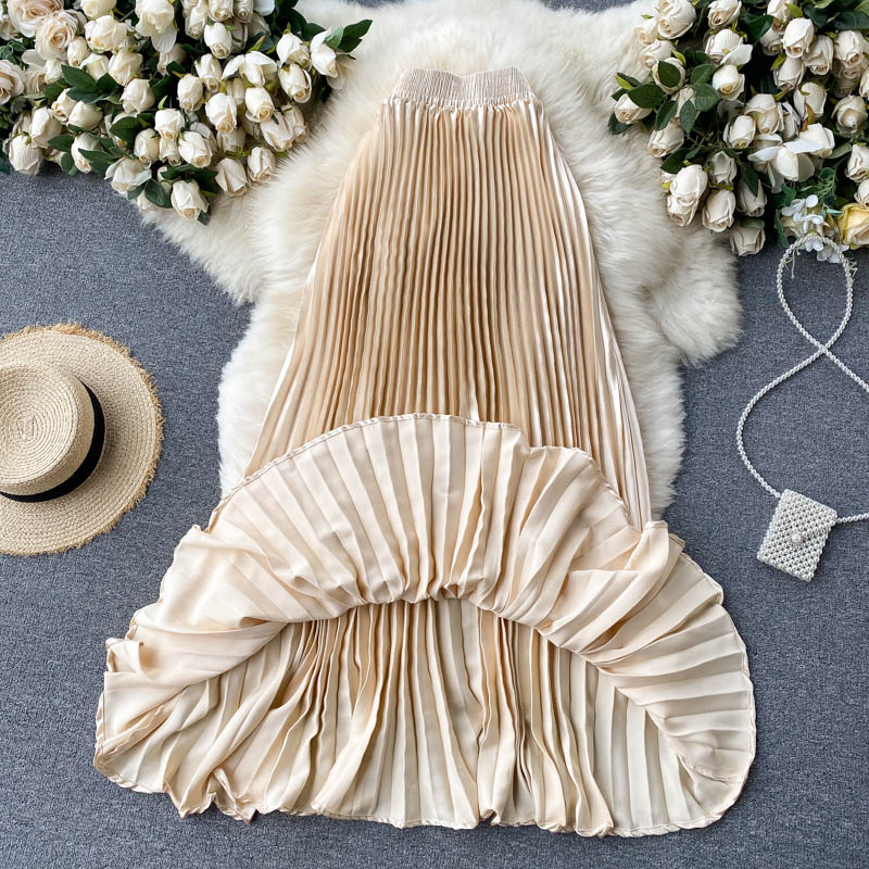 Pressed Pleated Mid-length A-line Skirt
