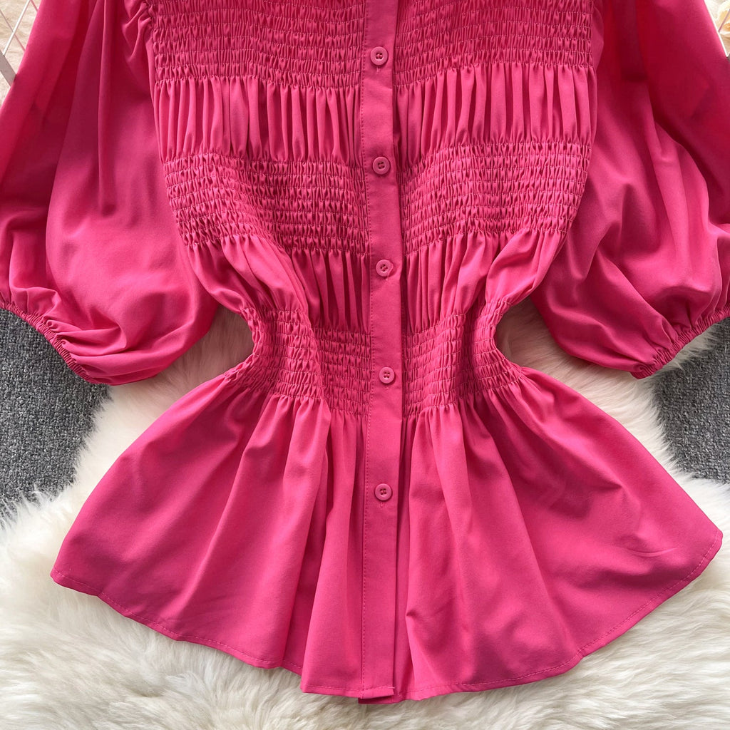 Niche Puffy Sleeve Pleated Shirt
