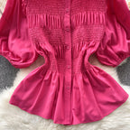 Niche Puffy Sleeve Pleated Shirt