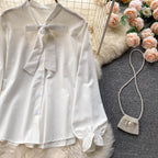 Bow-tie Tweed White Shirt&Plaid Dress