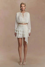 Tulle Lace-Up Shirt And Ruffled Skirt Set
