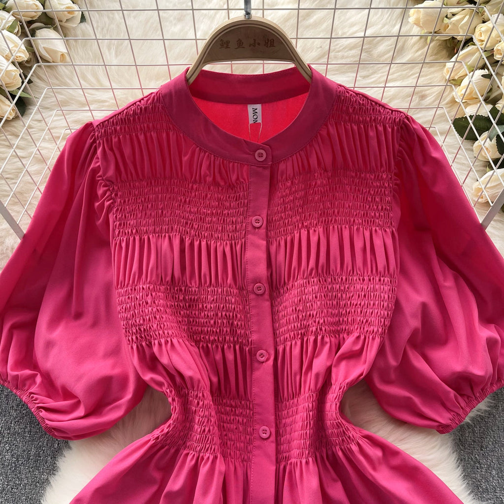 Niche Puffy Sleeve Pleated Shirt